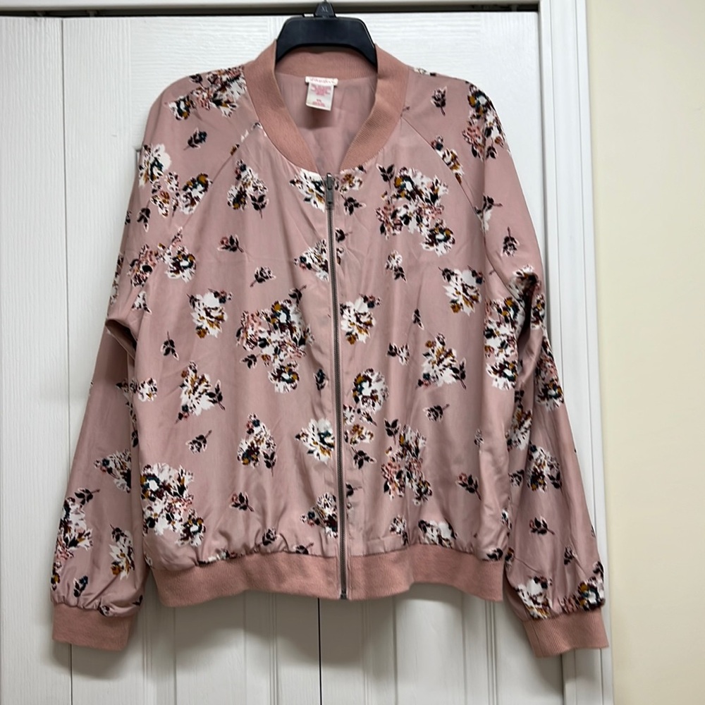 Xhilaration Blush Pink Floral Bomber Jacket Size XXL
